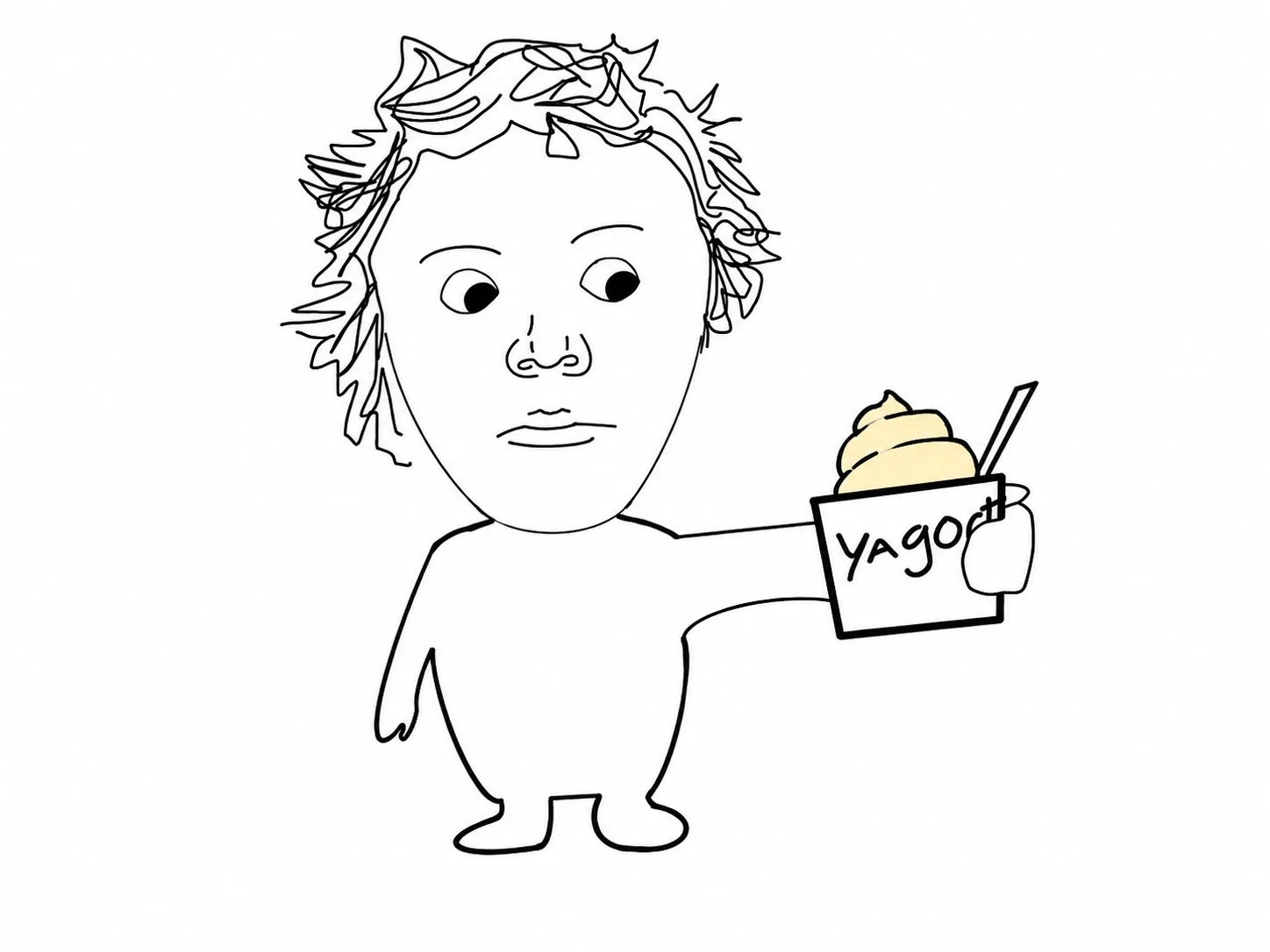 Magda Yogurt cartoon character holding yogurt